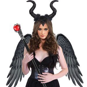 7714 Black Fallen Angel Wings Devil Horns Headband Headpiece